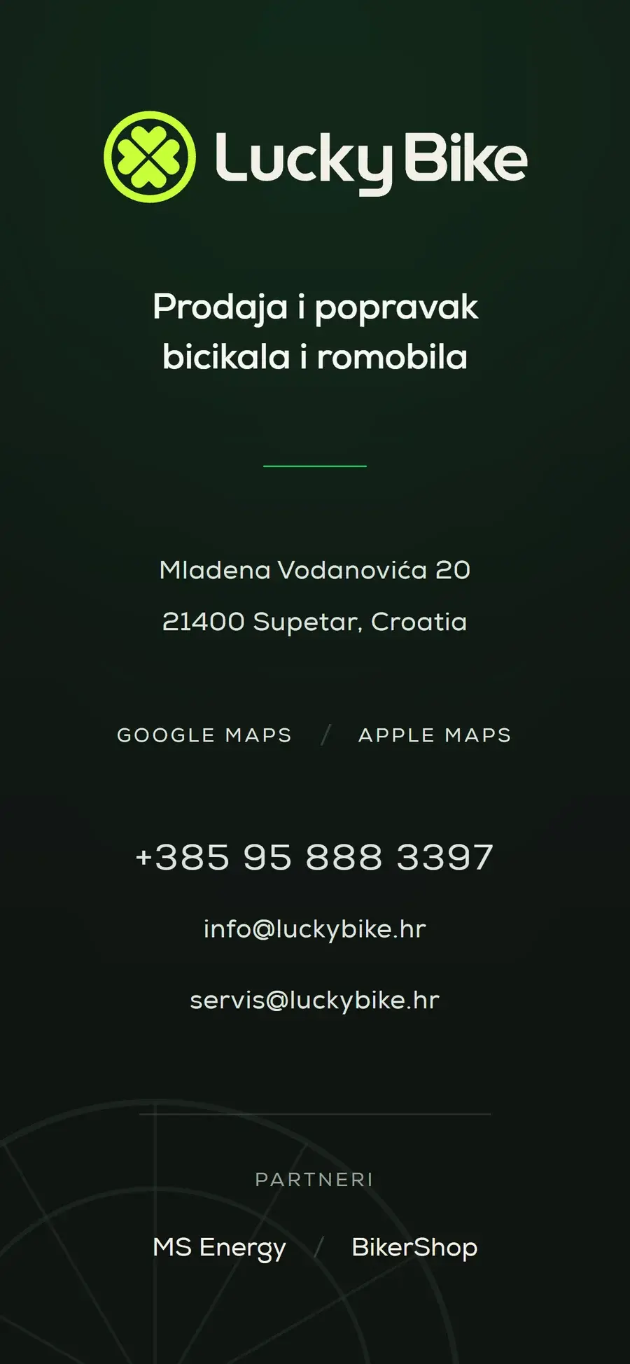LuckyBike stranica prikazana na mobilnom uređaju